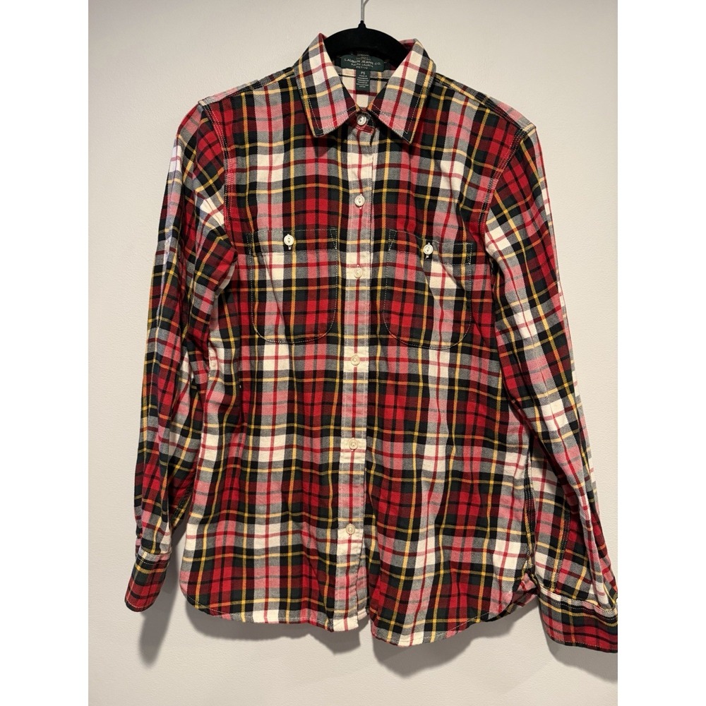 Lauren Ralph Lauren Flannel Shirt Women's Size Small Petite Button-Up Red Plaid